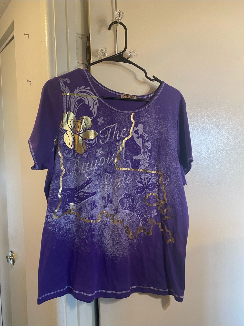 Women’s Purple Short-Sleeve Graphic Tee with Gold Foil Detail